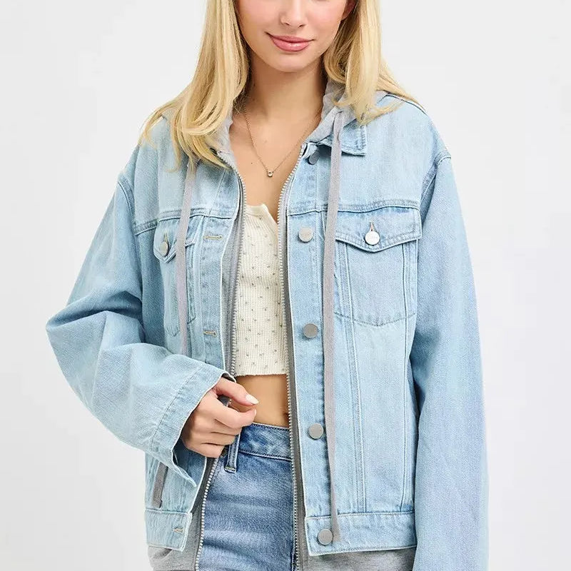 Risen Off Duty Oversized Jean Jacket Layered in Light Stone-Coats & Jackets-Shop Z & Joxa