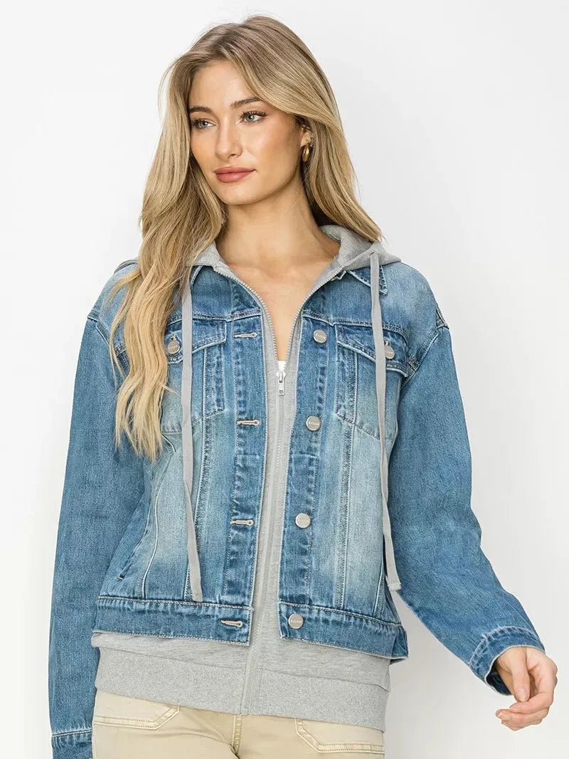 Risen Off Duty Oversized Jean Jacket Layered in Medium-Coats & Jackets-Shop Z & Joxa