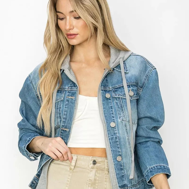 Risen Off Duty Oversized Jean Jacket Layered in Medium-Coats & Jackets-Shop Z & Joxa