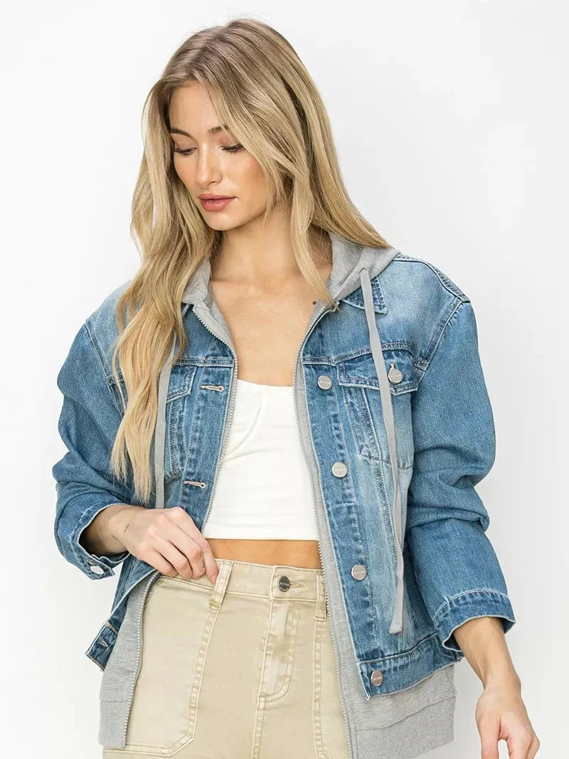 Risen Off Duty Oversized Jean Jacket Layered in Medium-Coats & Jackets-Shop Z & Joxa