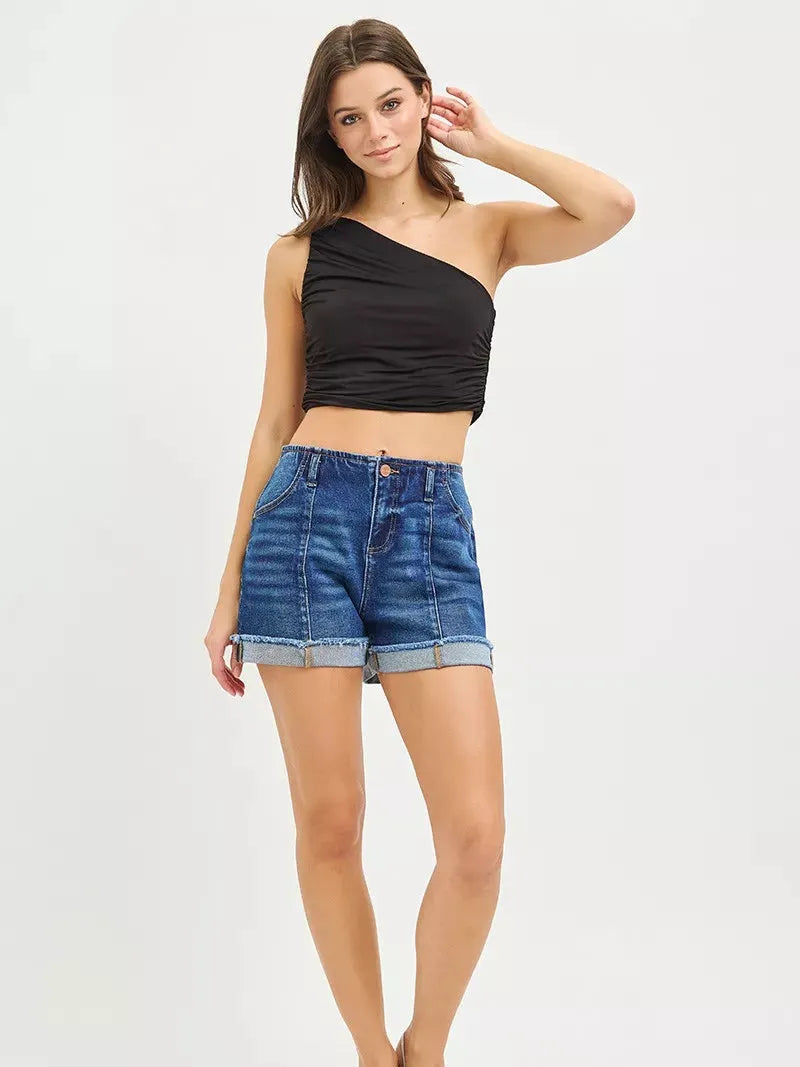 Risen Off Duty Slouchy Cuffed Denim Shorts-Women's Shorts-Shop Z & Joxa