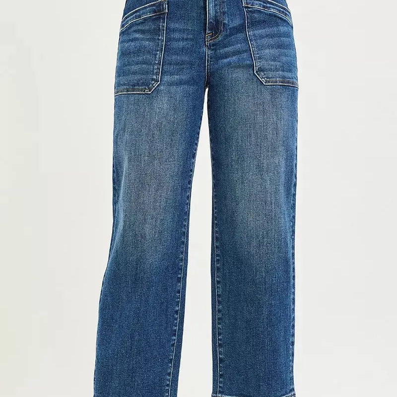 Risen Patch Perfect Slouchy Baggy Patch Pocket Crop Jeans-Women's Jeans-Shop Z & Joxa