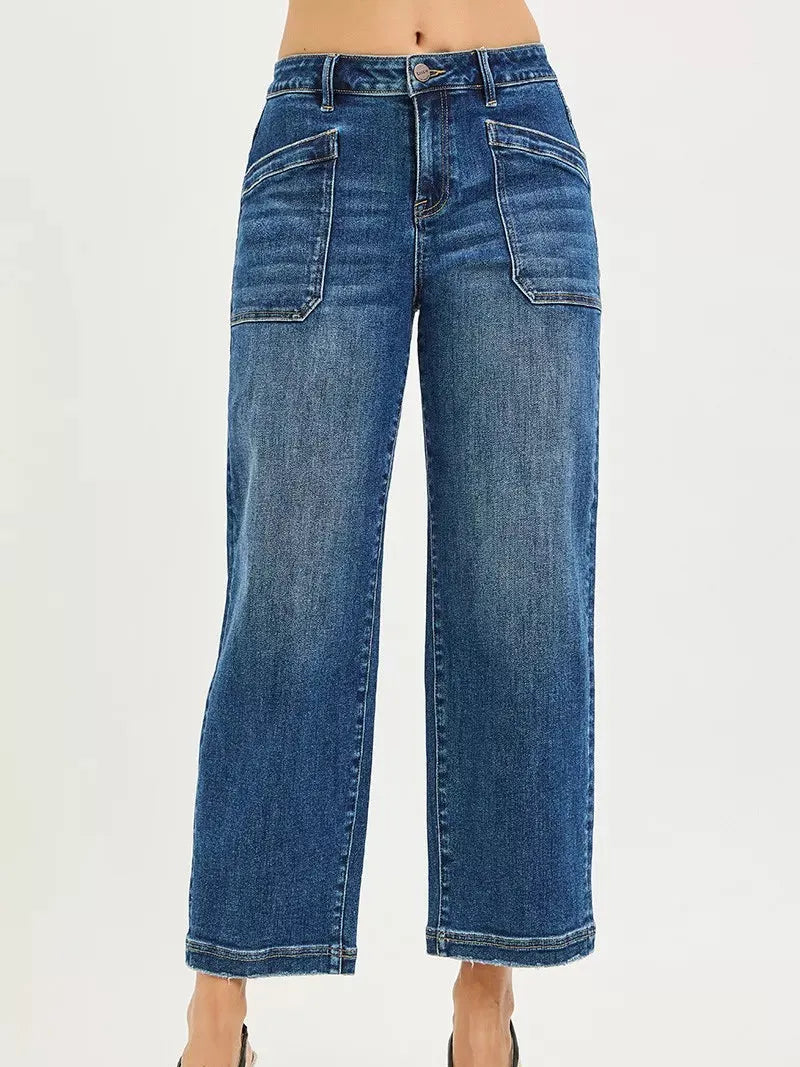 Risen Patch Perfect Slouchy Baggy Patch Pocket Crop Jeans-Women's Jeans-Shop Z & Joxa