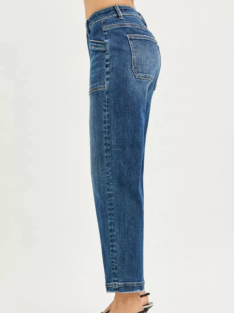 Risen Patch Perfect Slouchy Baggy Patch Pocket Crop Jeans-Women's Jeans-Shop Z & Joxa