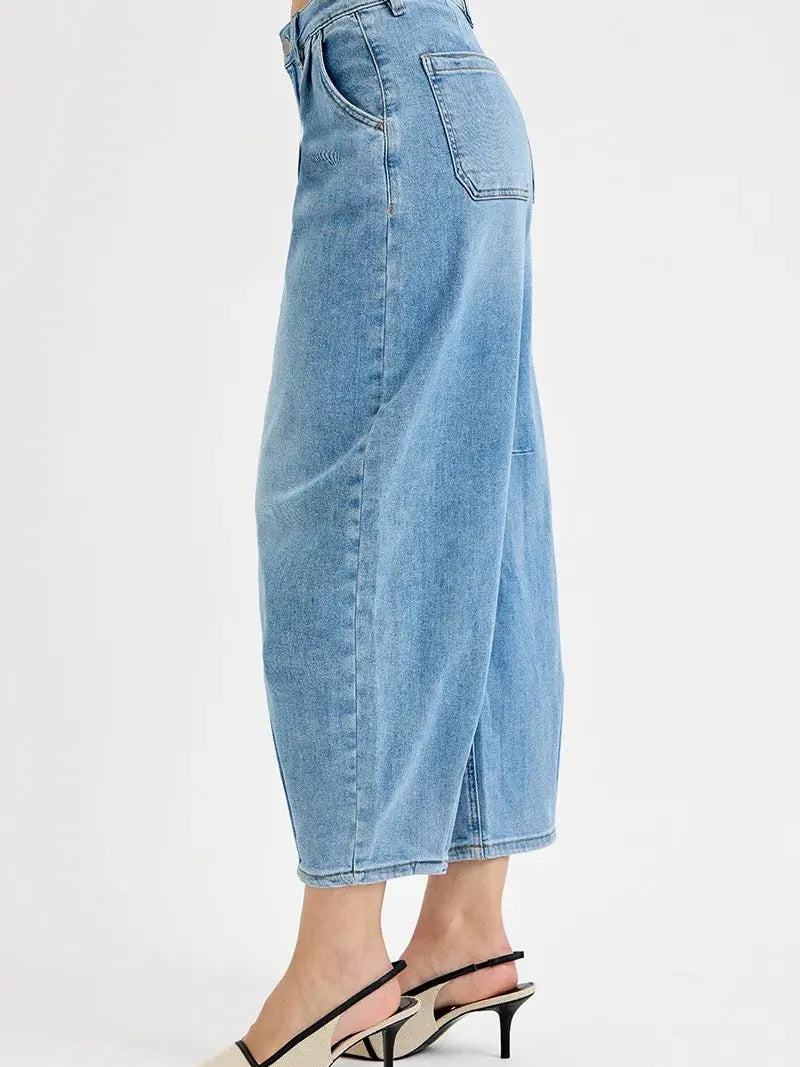 Risen Pleats to Meet You Cropped Mid-rise Wide Volume Leg Jeans-Women's Jeans-Shop Z & Joxa