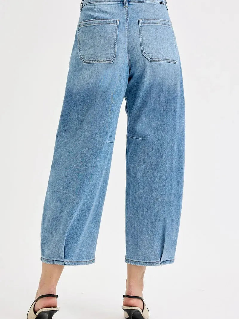 Risen Pleats to Meet You Cropped Mid-rise Wide Volume Leg Jeans-Women's Jeans-Shop Z & Joxa