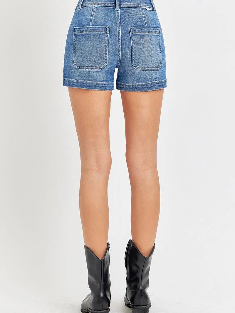 Risen Pocket Drift High Rise Front Patch Pockets Jean Shorts-Women's Shorts-Shop Z & Joxa