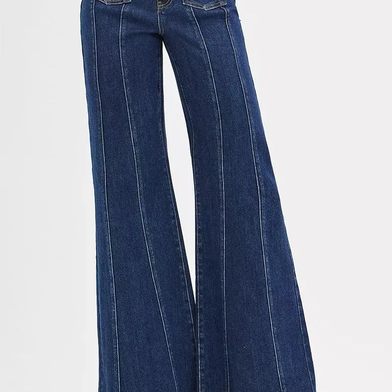 Risen Pocket Prestige High Rise Flare Leather Pocket Jeans-Women's Jeans-Shop Z & Joxa