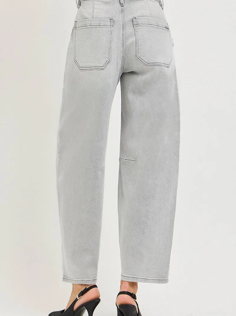 Risen Relaxed Radius Slouchy Cropped Barrel Jeans in Grey-Women's Jeans-Shop Z & Joxa