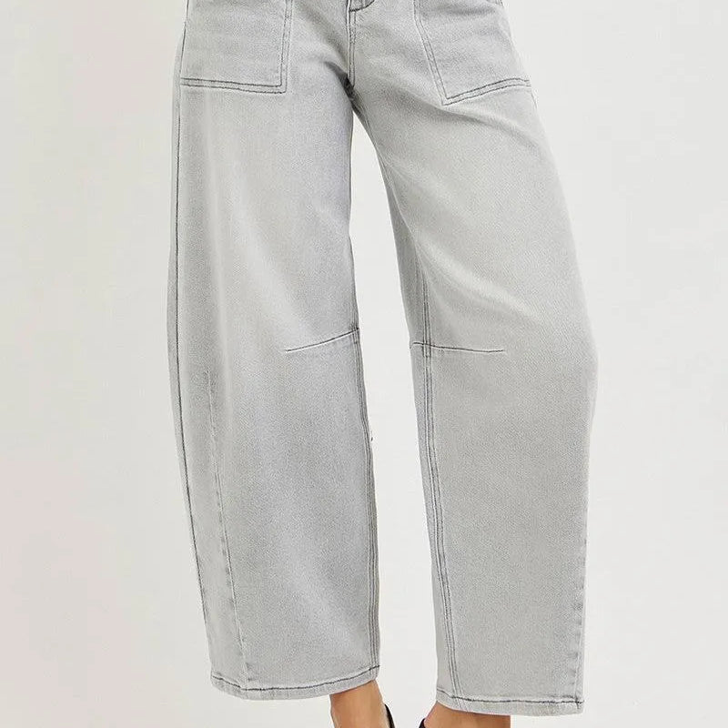 Risen Relaxed Radius Slouchy Cropped Barrel Jeans in Grey-Women's Jeans-Shop Z & Joxa