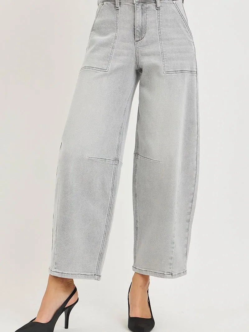 Risen Relaxed Radius Slouchy Cropped Barrel Jeans in Grey-Women's Jeans-Shop Z & Joxa