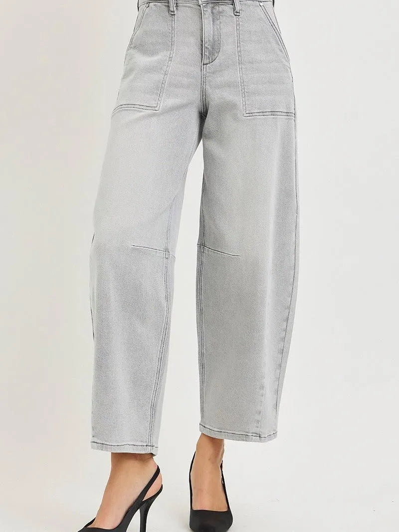 Risen Relaxed Radius Slouchy Cropped Barrel Jeans in Grey-Women's Jeans-Shop Z & Joxa