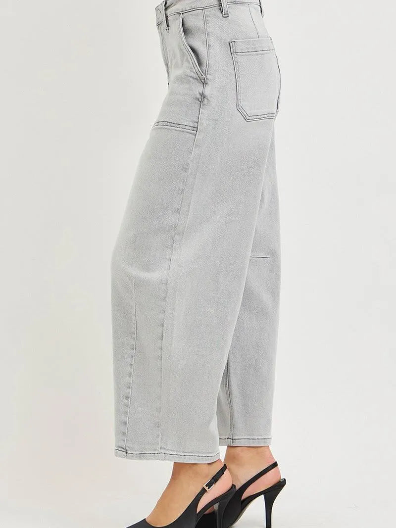 Risen Relaxed Radius Slouchy Cropped Barrel Jeans in Grey-Women's Jeans-Shop Z & Joxa