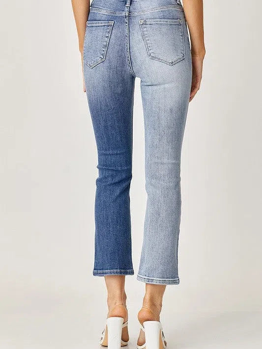 Risen | Remain a Classic Two-Tone High Rise Straight Leg Jeans-Women's Jeans-Shop Z & Joxa