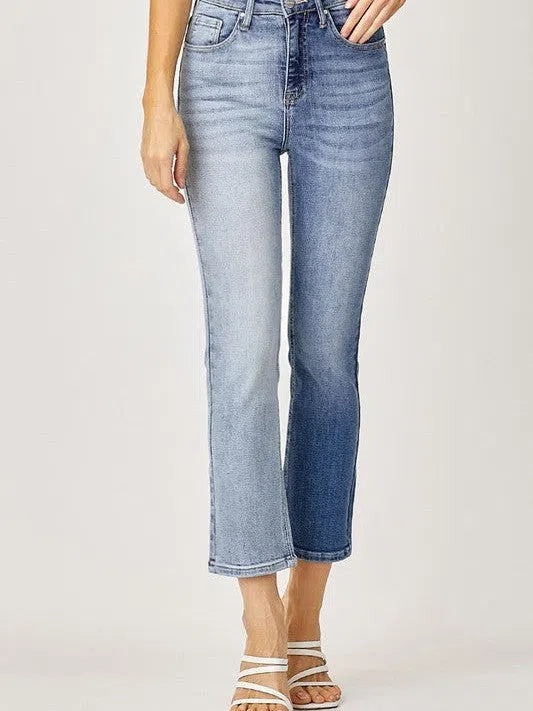 Risen | Remain a Classic Two-Tone High Rise Straight Leg Jeans-Women's Jeans-Shop Z & Joxa