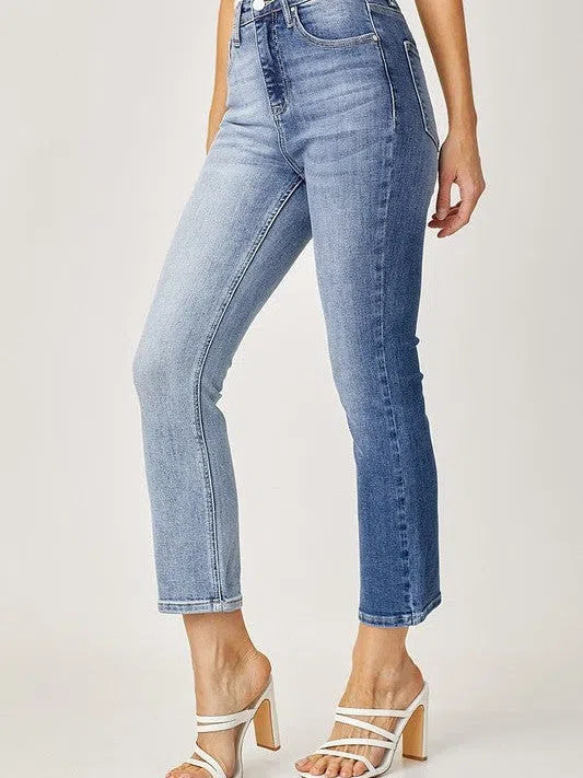 Risen | Remain a Classic Two-Tone High Rise Straight Leg Jeans-Women's Jeans-Shop Z & Joxa