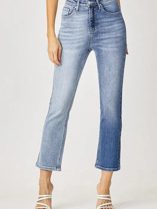 Risen | Remain a Classic Two-Tone High Rise Straight Leg Jeans-Women's Jeans-Shop Z & Joxa