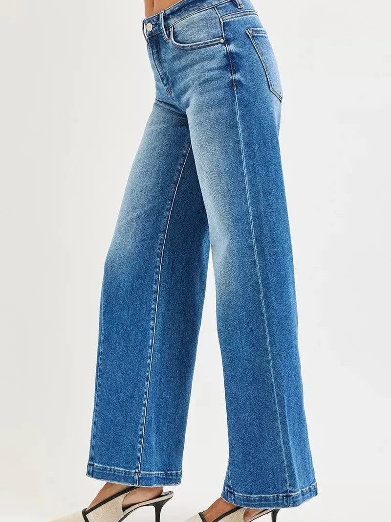 Risen Retro Rove Vintage Mid Rise Wide Leg Flared Jeans-Women's Jeans-Shop Z & Joxa