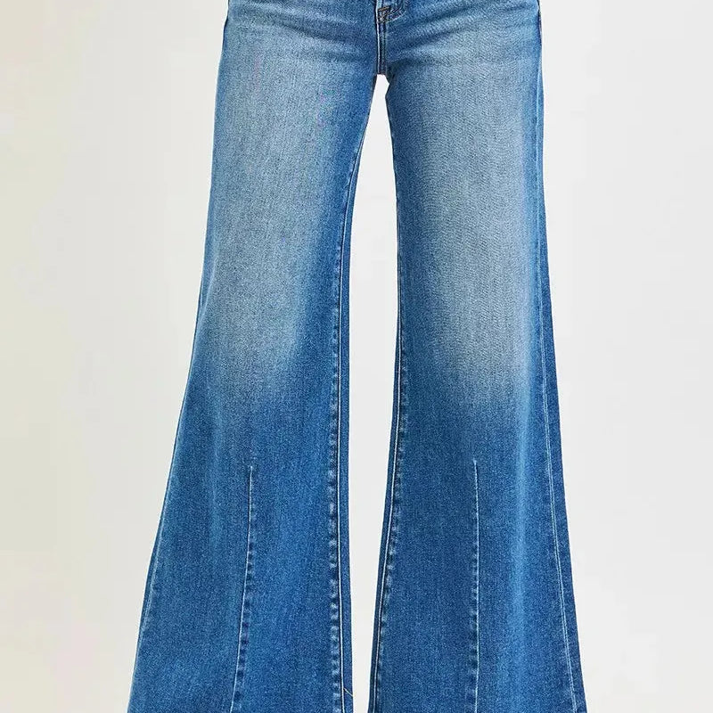 Risen Retro Rove Vintage Mid Rise Wide Leg Flared Jeans-Women's Jeans-Shop Z & Joxa