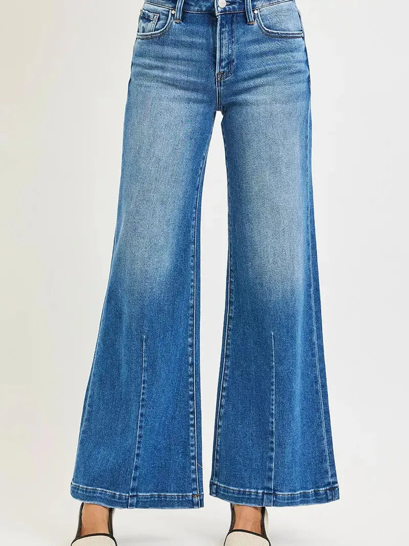 Risen Retro Rove Vintage Mid Rise Wide Leg Flared Jeans-Women's Jeans-Shop Z & Joxa