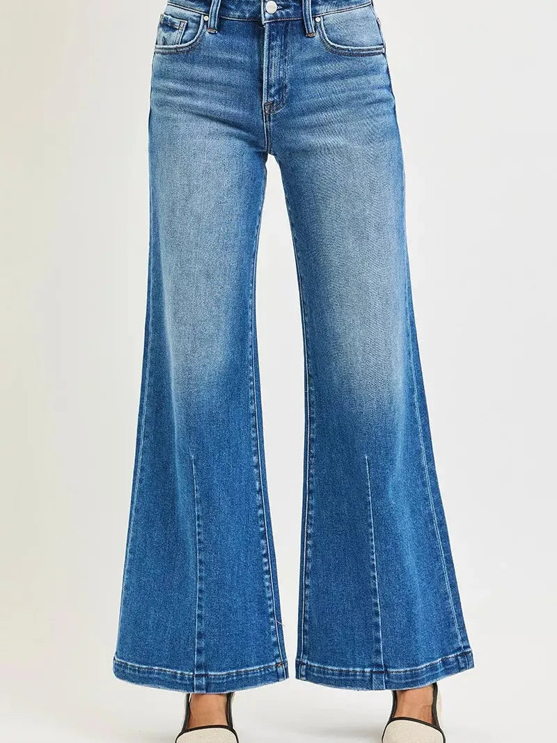 Risen Retro Rove Vintage Mid Rise Wide Leg Flared Jeans-Women's Jeans-Shop Z & Joxa
