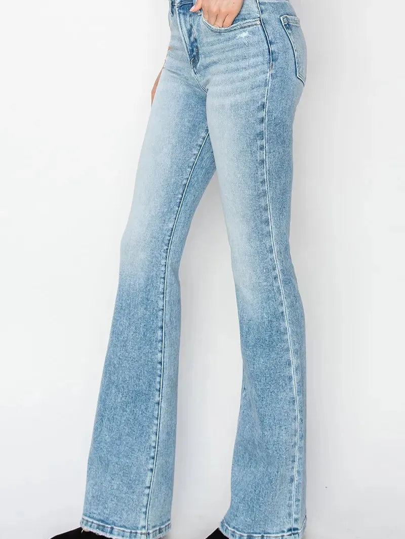 Risen RetroGlow High Waisted Flare Jeans in Light Stone-Women's Jeans-Shop Z & Joxa