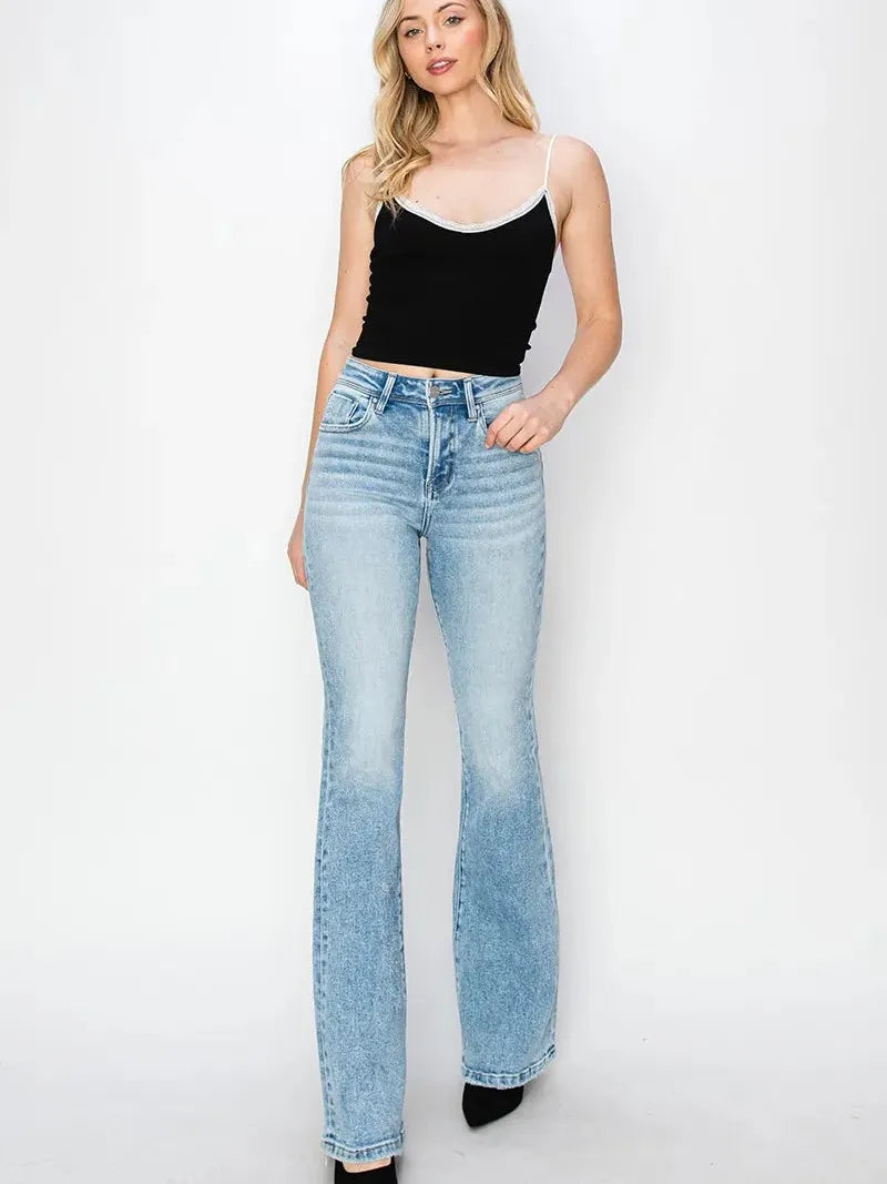 Risen RetroGlow High Waisted Flare Jeans in Light Stone-Women's Jeans-Shop Z & Joxa