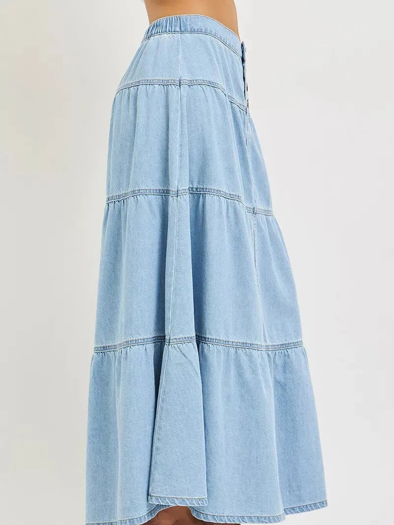 Risen Ruffle Flow High Rise Ruffle Long Skirts Light Stone-Women's Skirts & Skorts-Shop Z & Joxa