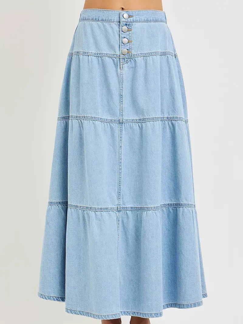Risen Ruffle Flow High Rise Ruffle Long Skirts Light Stone-Women's Skirts & Skorts-Shop Z & Joxa