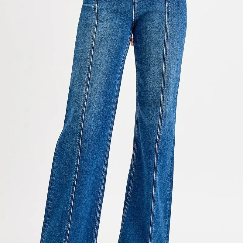 Risen Seam Dream Wide Leg High-Rise Jeans-Women's Jeans-Shop Z & Joxa
