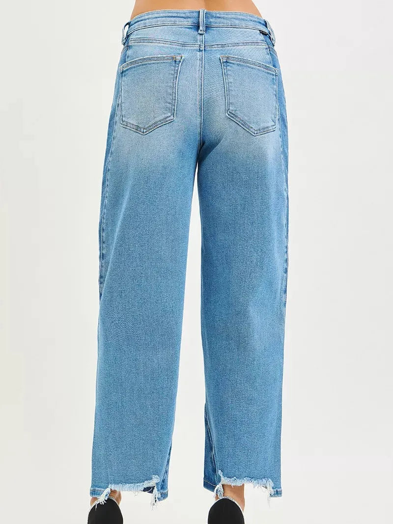 Risen Shade Shift Slouchy Cropped Barrel Contrast Wash Jeans-Women's Jeans-Shop Z & Joxa