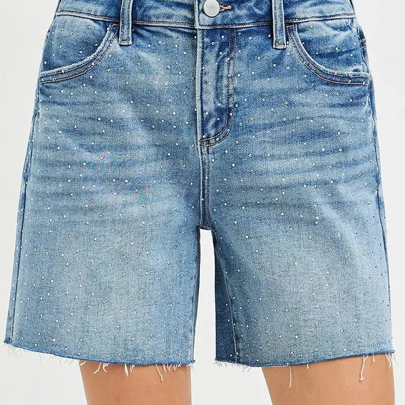 Risen Shine on Slouchy All Over Rhinestones Bermuda Shorts-Women's Shorts-Shop Z & Joxa