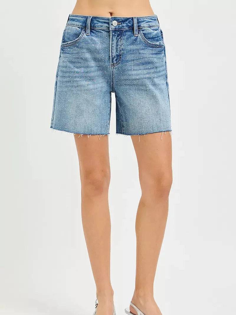 Risen Shine on Slouchy All Over Rhinestones Bermuda Shorts-Women's Shorts-Shop Z & Joxa