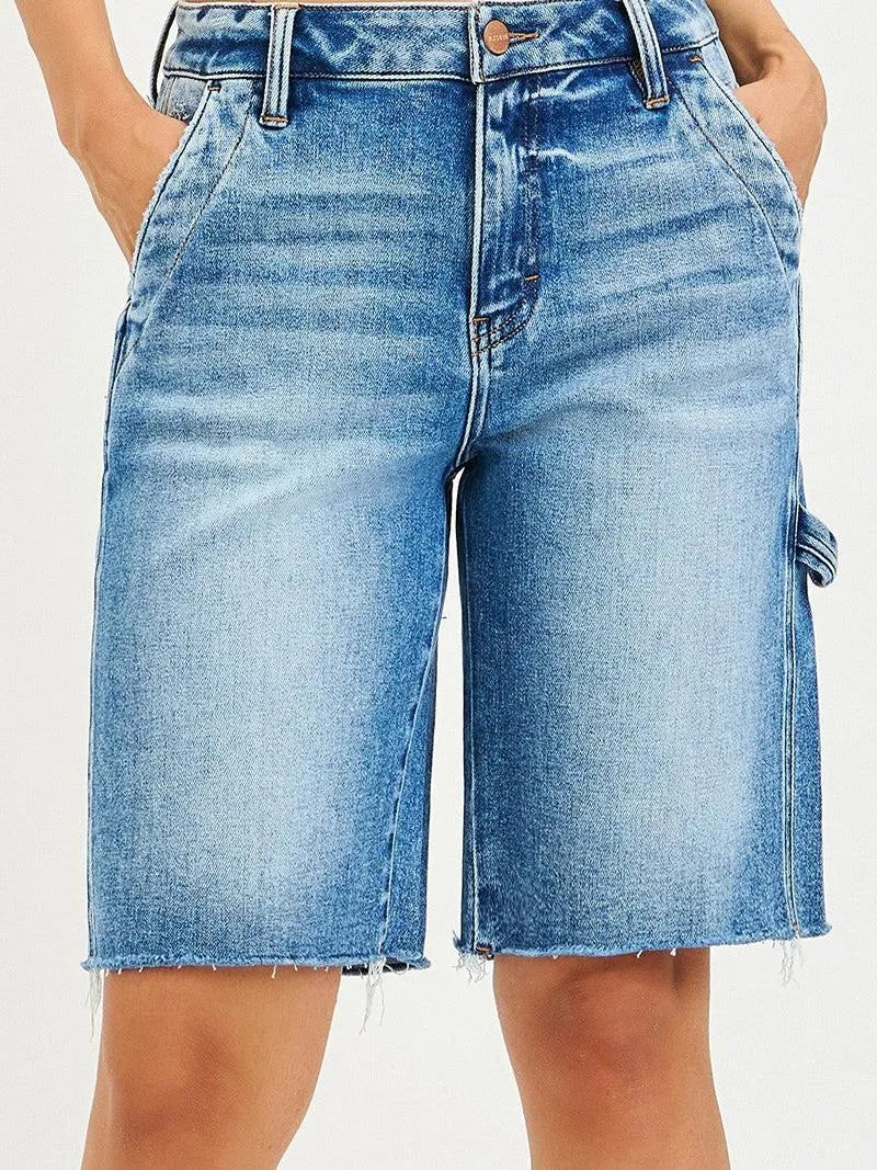 Risen Side Tab Chic High Rise Bermuda Shorts With Side Tab-Women's Shorts-Shop Z & Joxa