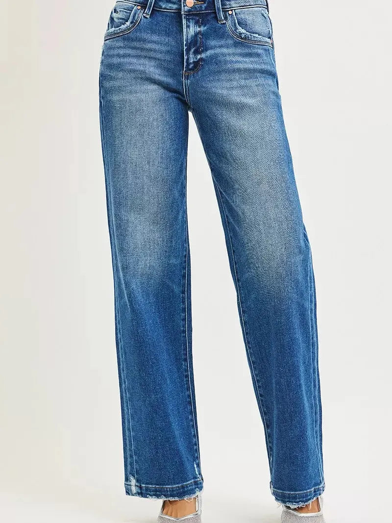 Risen Sidewalk Swagger Baggy Slouch Jeans Side Seam Detail-Women's Jeans-Shop Z & Joxa