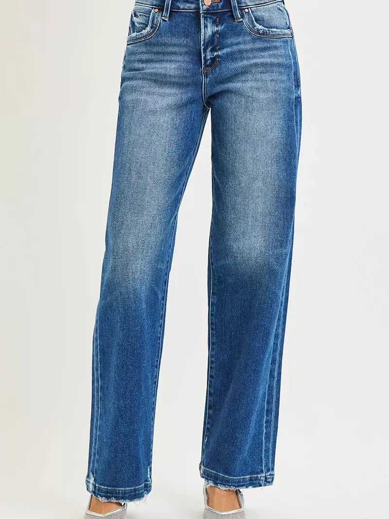 Risen Sidewalk Swagger Baggy Slouch Jeans Side Seam Detail-Women's Jeans-Shop Z & Joxa