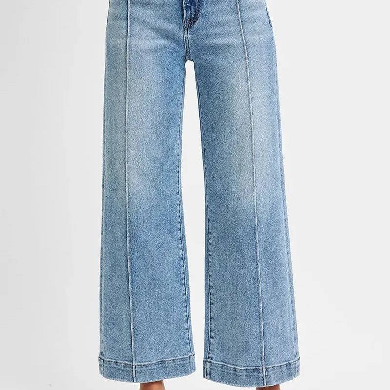 Risen Sky Stride High Rise Crop Wide Leg Jeans in Light Stone-Women's Jeans-Shop Z & Joxa