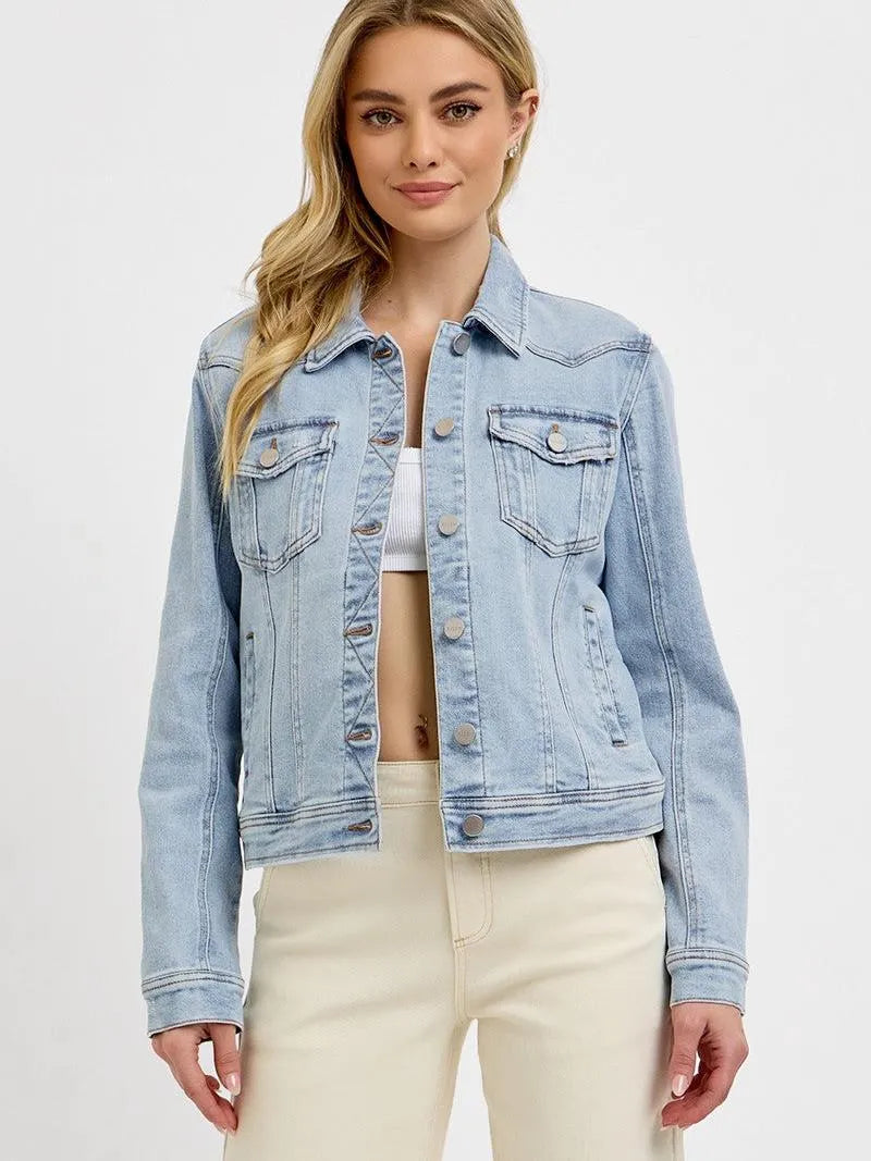 Risen Skyline Classic Light Wash Button up Denim Jacket-Coats & Jackets-Shop Z & Joxa