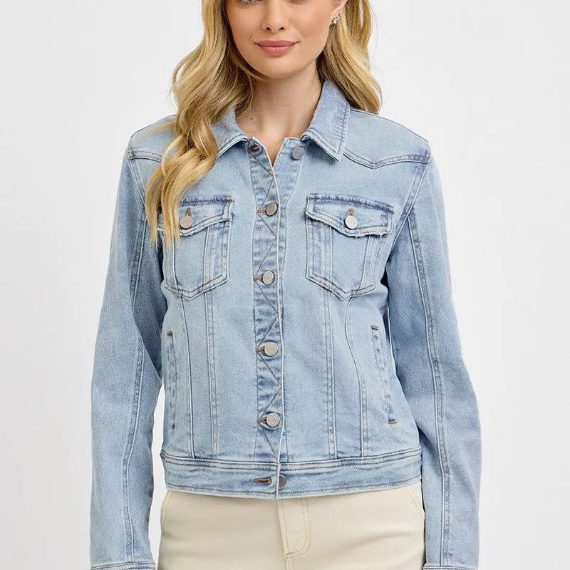 Risen Skyline Classic Light Wash Button up Denim Jacket-Coats & Jackets-Shop Z & Joxa