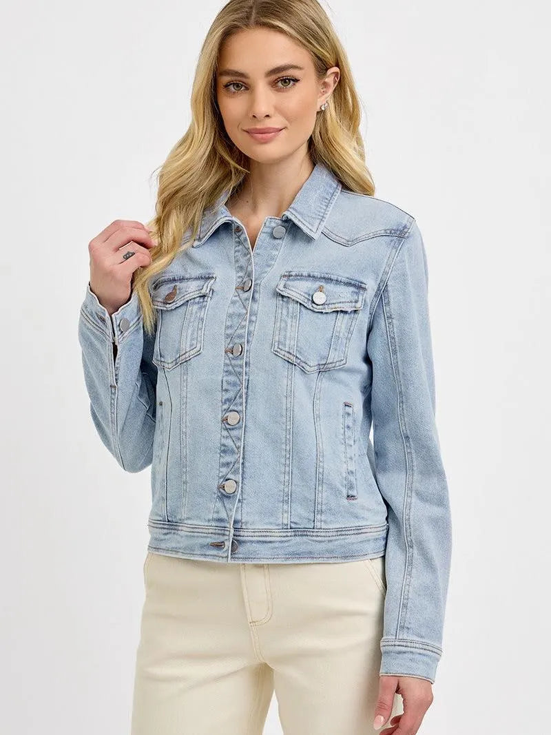 Risen Skyline Classic Light Wash Button up Denim Jacket-Coats & Jackets-Shop Z & Joxa