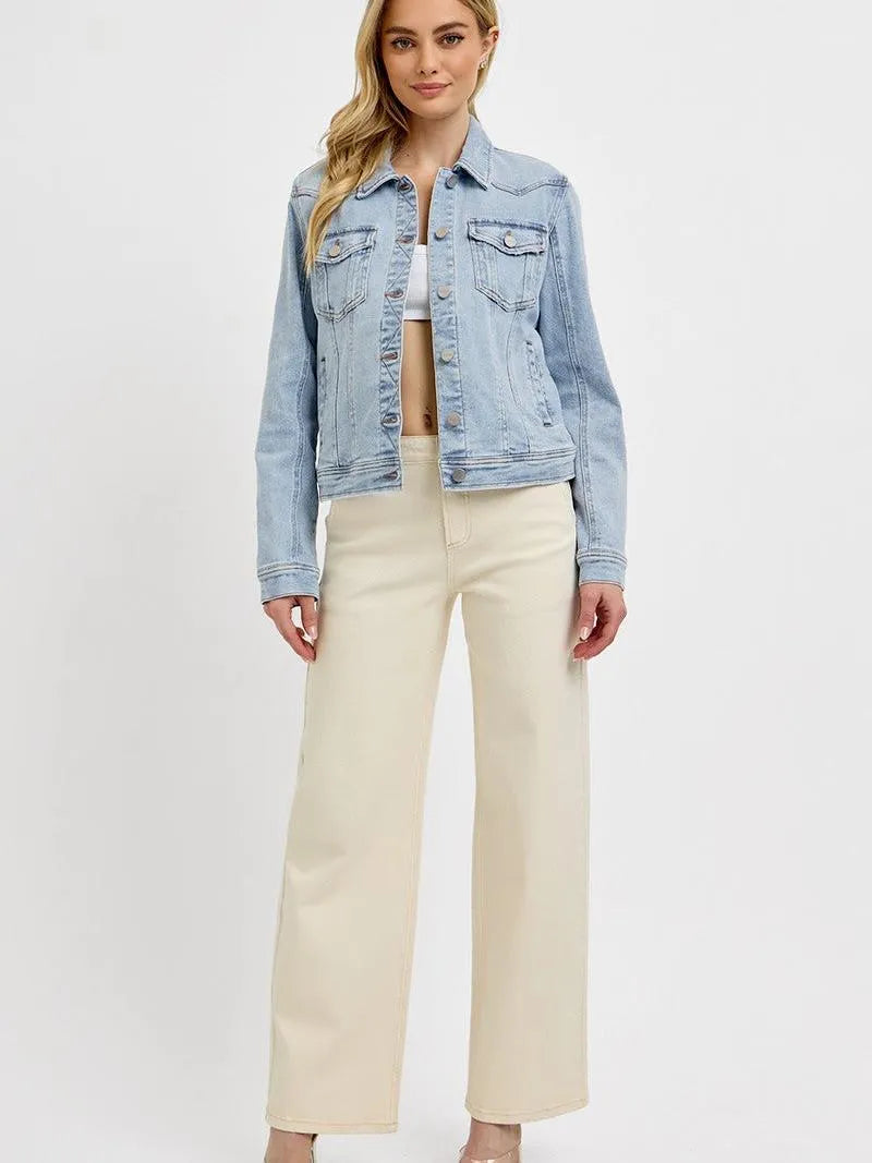 Risen Skyline Classic Light Wash Button up Denim Jacket-Coats & Jackets-Shop Z & Joxa