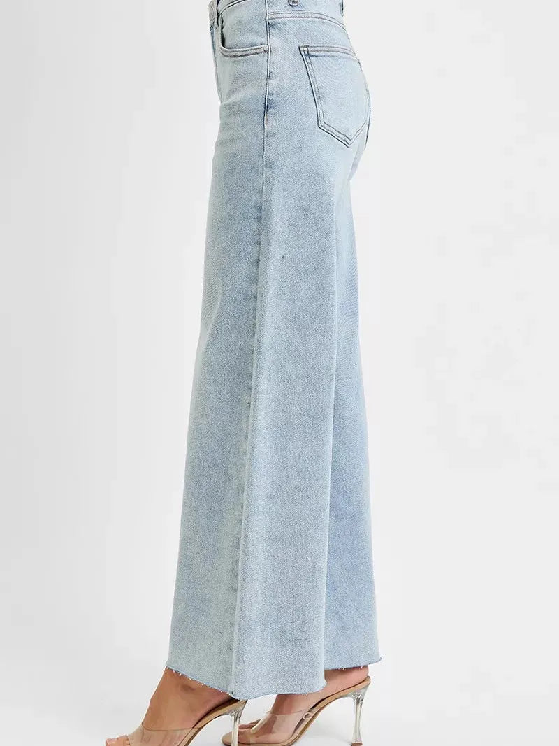 Risen Skyline High Rise Wide Palazzo Cropped Jeans-Women's Jeans-Shop Z & Joxa