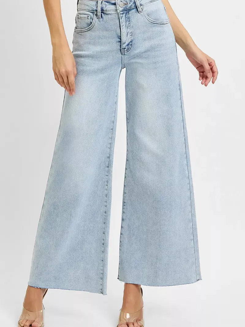 Risen Skyline High Rise Wide Palazzo Cropped Jeans-Women's Jeans-Shop Z & Joxa