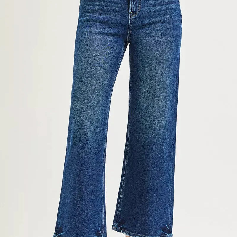 Risen Skyline Tummy Control Wide Leg Frayed Edge Crop Jeans-Women's Jeans-Shop Z & Joxa