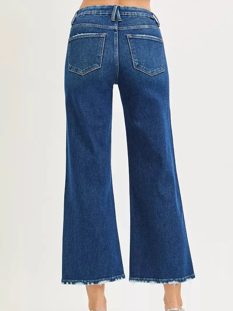 Risen Skyline Tummy Control Wide Leg Frayed Edge Crop Jeans-Women's Jeans-Shop Z & Joxa