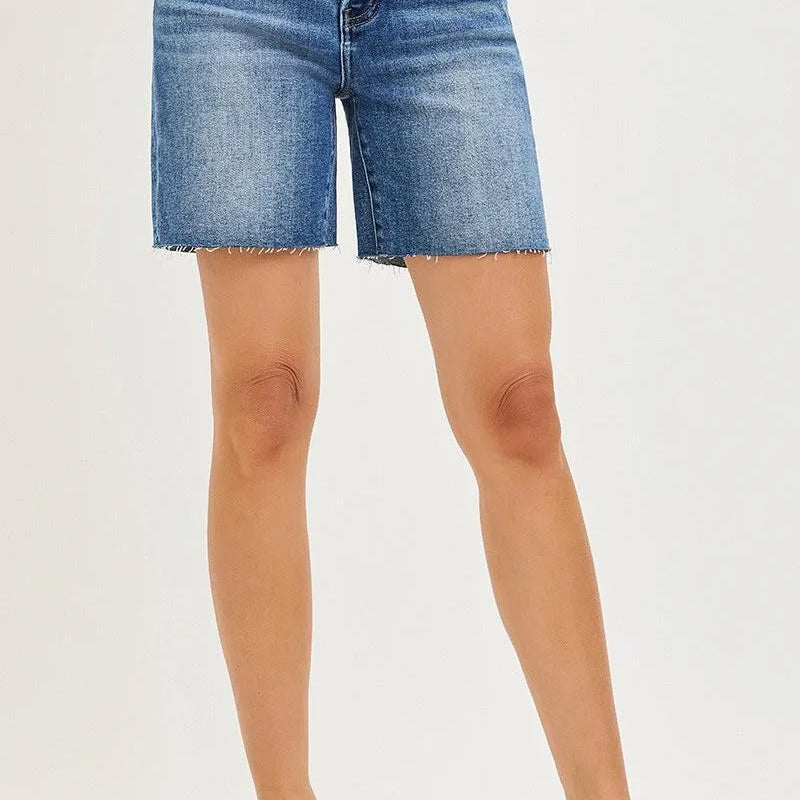 Risen Sleek Stone Tummy Control High Rise Raw Cut Hem Jorts-Women's Shorts-Shop Z & Joxa
