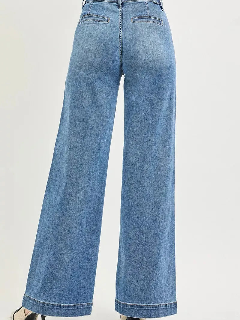 Risen Smooth Motion Control Elastic Band High Rise Wide Jeans-Women's Jeans-Shop Z & Joxa