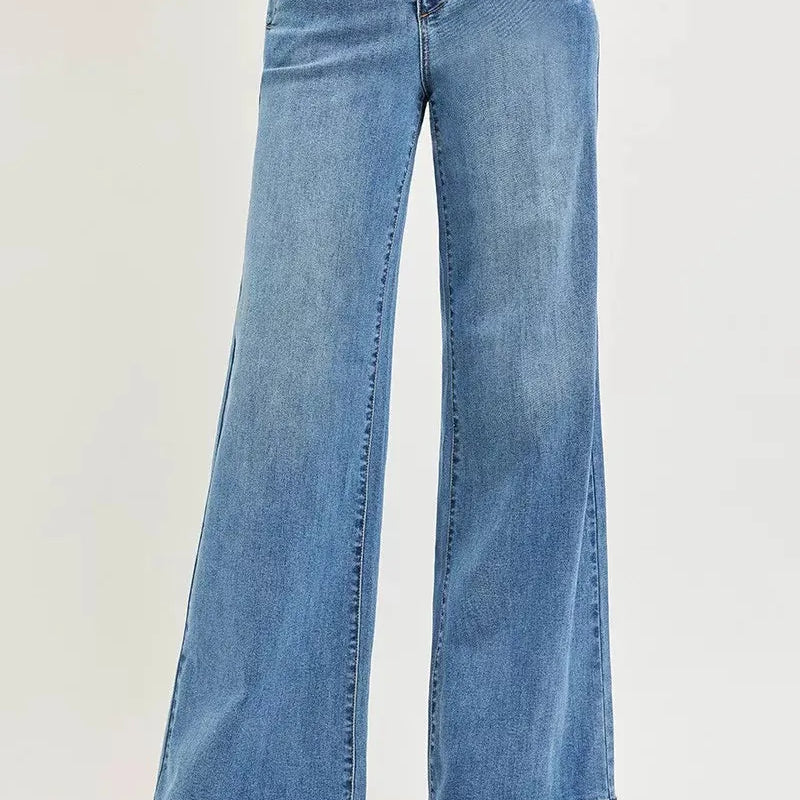 Risen Smooth Motion Control Elastic Band High Rise Wide Jeans-Women's Jeans-Shop Z & Joxa