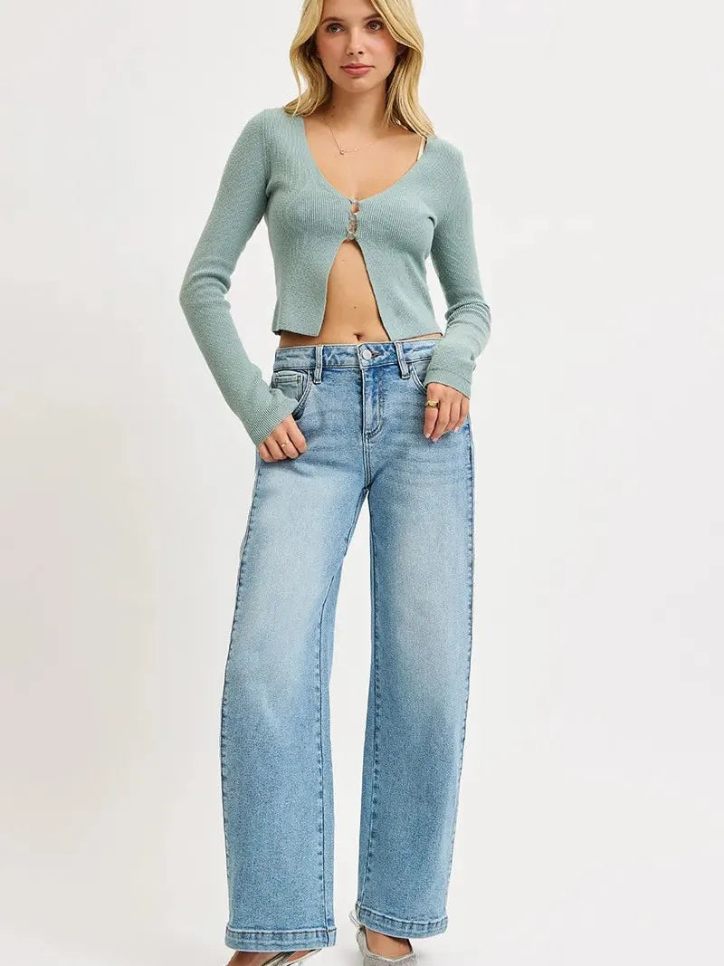 Risen SnapFlow Mid Rise Barrel Leg Jeans in Medium Stone-Women's Jeans-Shop Z & Joxa