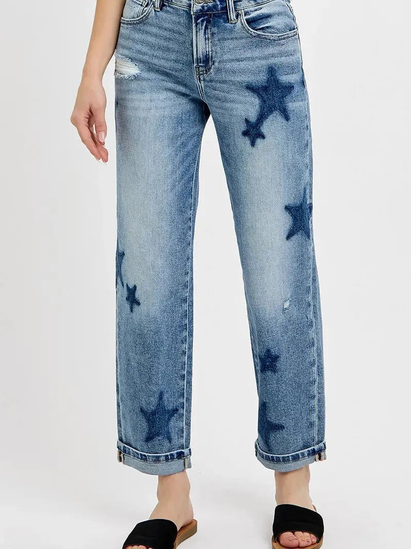 Risen Star Shadow Mid-Rise Boyfriend Jeans-Women's Jeans-Shop Z & Joxa